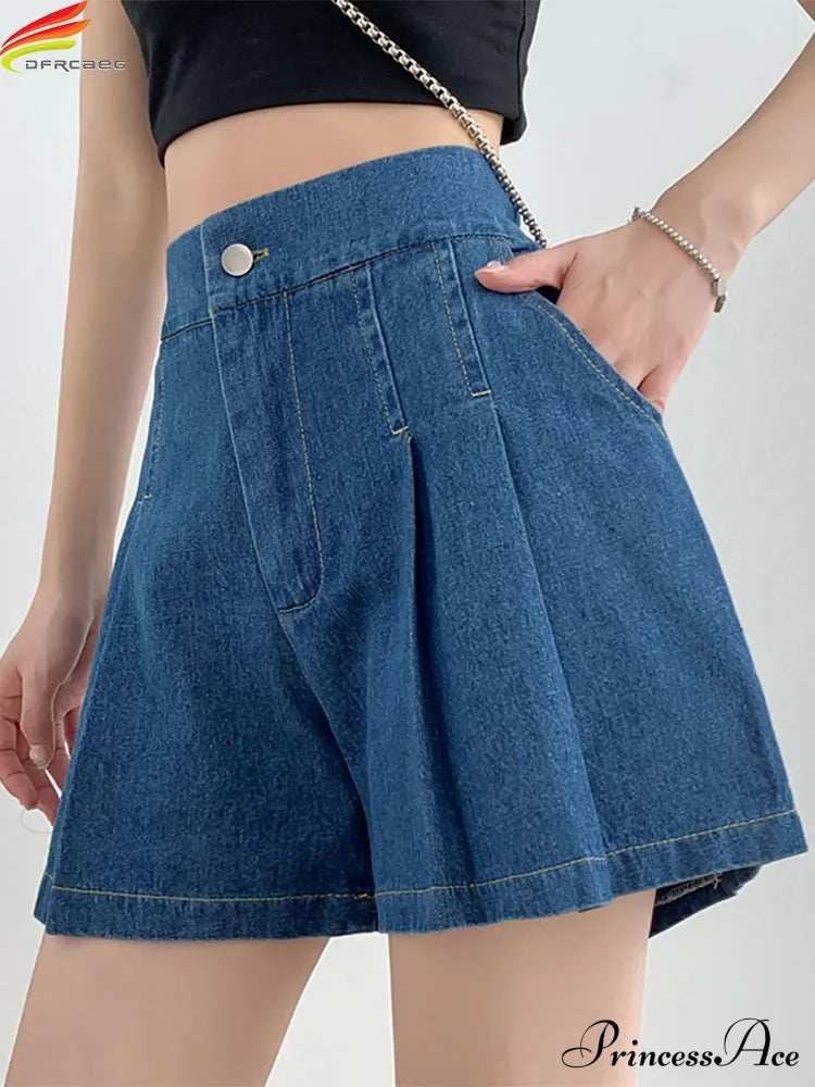 Summer Size Denim High Elastic Waist Pleated Mini Large Size Short image 1
