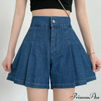 Summer Size Denim High Elastic Waist Pleated Mini Large Size Short image 2