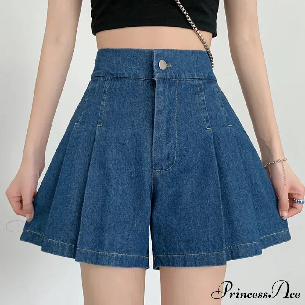 Summer Size Denim High Elastic Waist Pleated Mini Large Size Short image 2