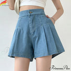 Summer Size Denim High Elastic Waist Pleated Mini Large Size Short image 3