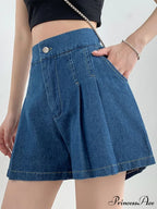 Summer Size Denim High Elastic Waist Pleated Mini Large Size Short image 5