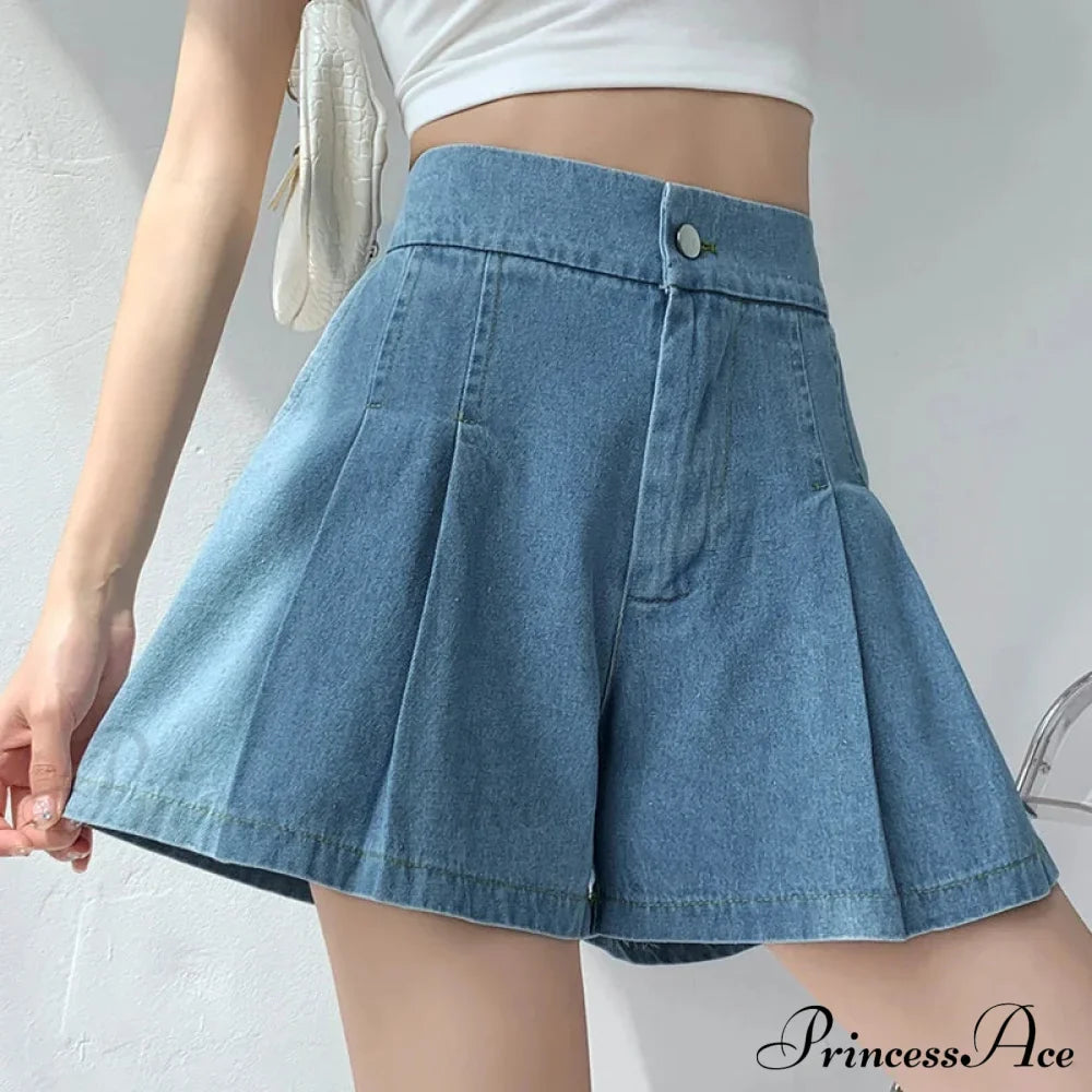 Summer Size Denim High Elastic Waist Pleated Mini Large Size Short image 4