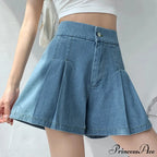 Summer Size Denim High Elastic Waist Pleated Mini Large Size Short image 4