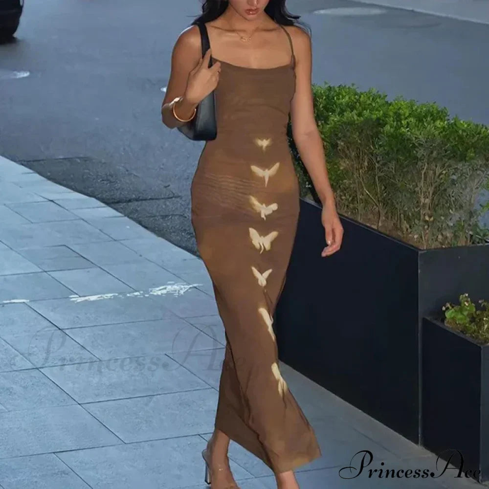 Summer Sleeveless Fashion Print Backless Slim Strap Long Elegant Club Party Bodycon Dress image 4