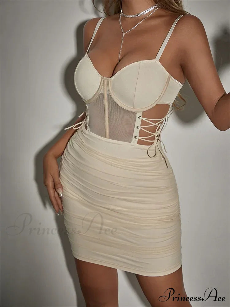 Summer Solid Color Sleeveless Strap Side Hollow Mini Dress image 3