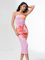 Summer Strapless Backless Wrap Floral Dress image 2