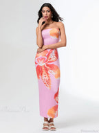 Summer Strapless Backless Wrap Floral Dress image 3