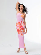 Summer Strapless Backless Wrap Floral Dress image 4
