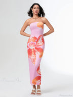 Summer Strapless Backless Wrap Floral Dress image 1