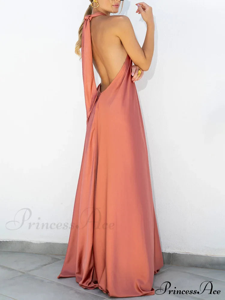 Summer Temperament Satin Charming Halter Swing Gown Dresses image 10