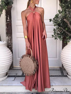 Summer Temperament Satin Charming Halter Swing Gown Dresses image 7