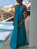Summer Temperament Satin Charming Halter Swing Gown Dresses image 4