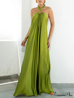 Summer Temperament Satin Charming Halter Swing Gown Dresses image 2