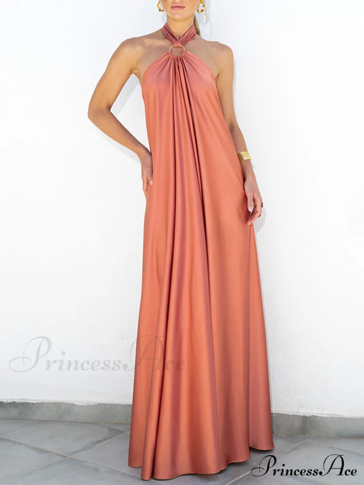 Summer Temperament Satin Charming Halter Swing Gown Dresses image 1