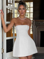 Summer White Mini High Waist Party Dress image 1