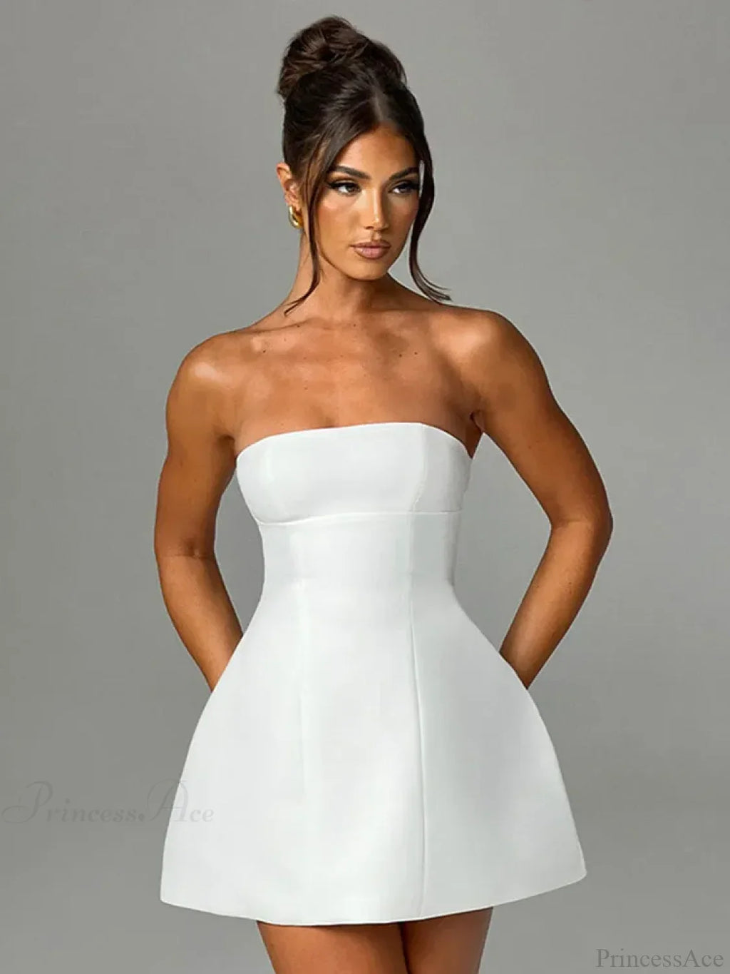 Summer White Mini High Waist Party Dress image 2