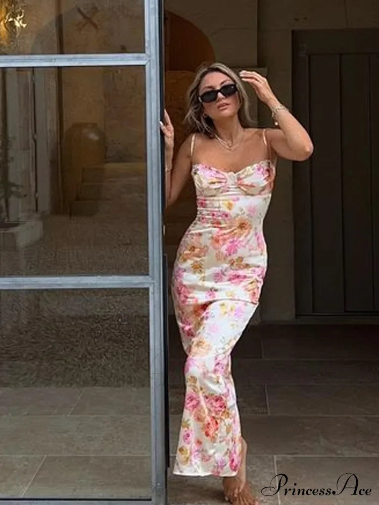 Suninheart Spaghetti Strap Print Party Wedding Guest Holiday Floral Dress image 3