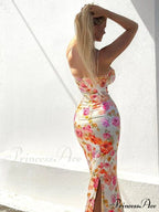 Suninheart Spaghetti Strap Print Party Wedding Guest Holiday Floral Dress image 4