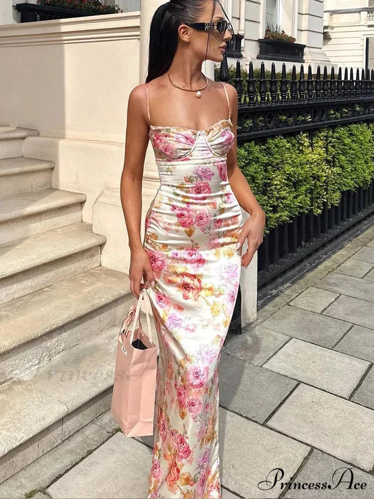 Suninheart Spaghetti Strap Print Party Wedding Guest Holiday Floral Dress image 1