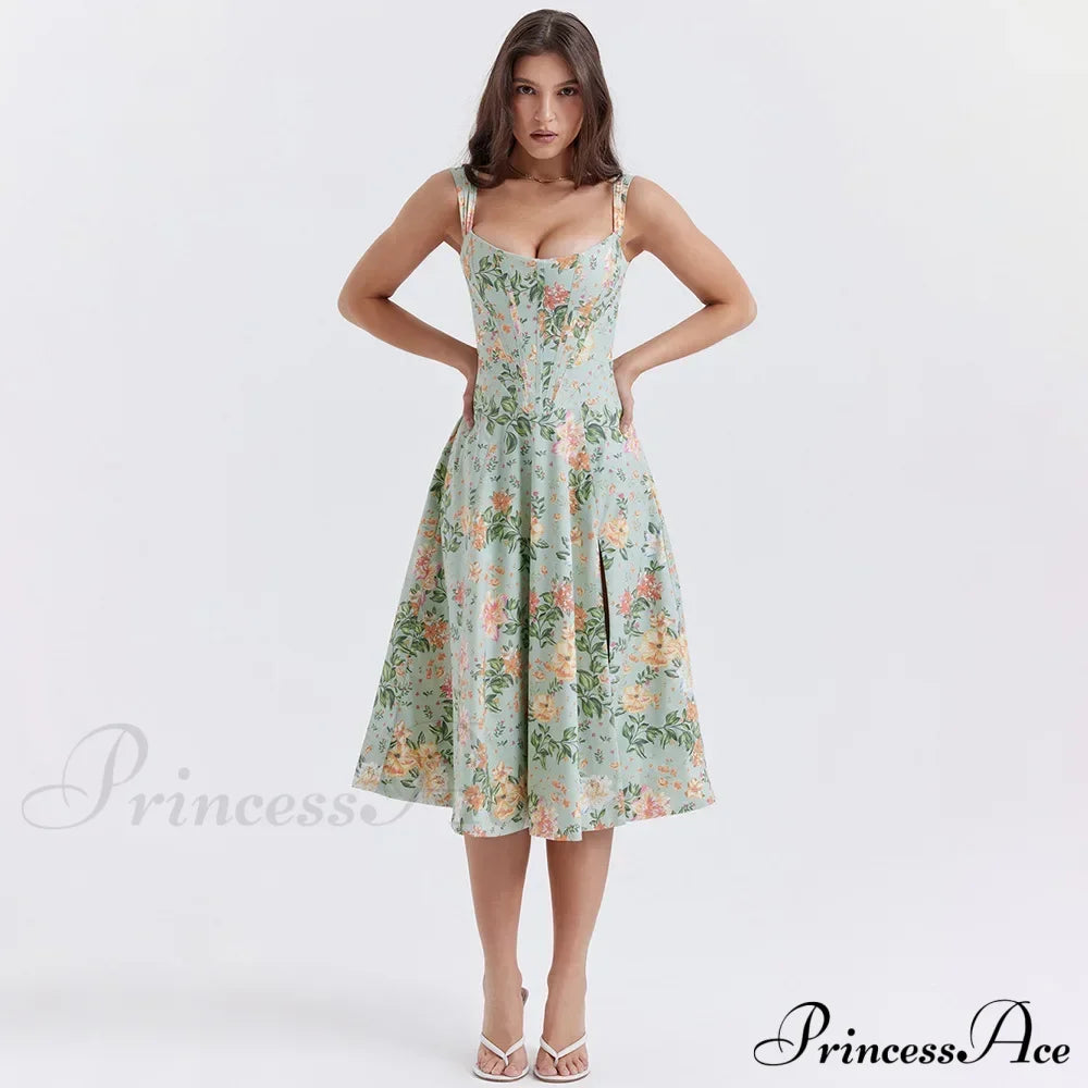 Suninheart Summer Lace Up Print Elegant Casual Party Holiday Floral Dress image 2