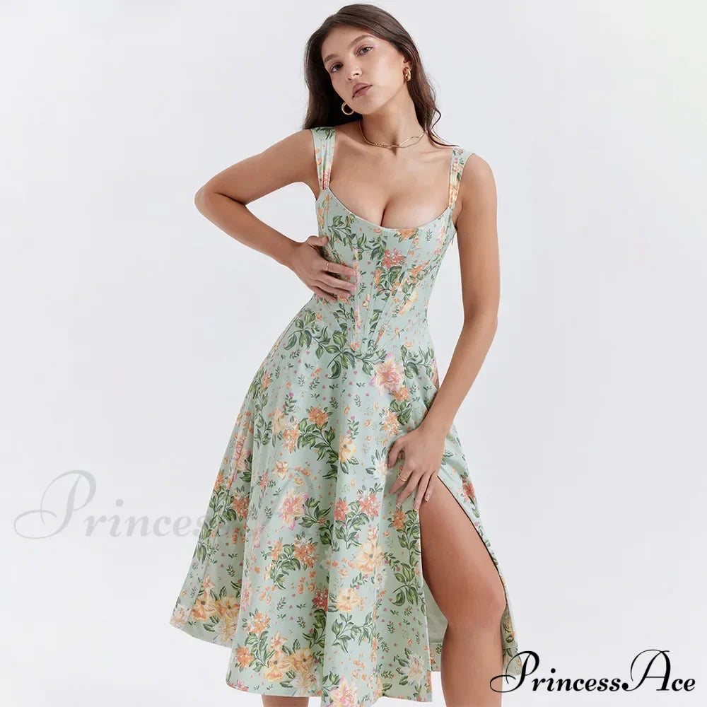 Suninheart Summer Lace Up Print Elegant Casual Party Holiday Floral Dress image 1