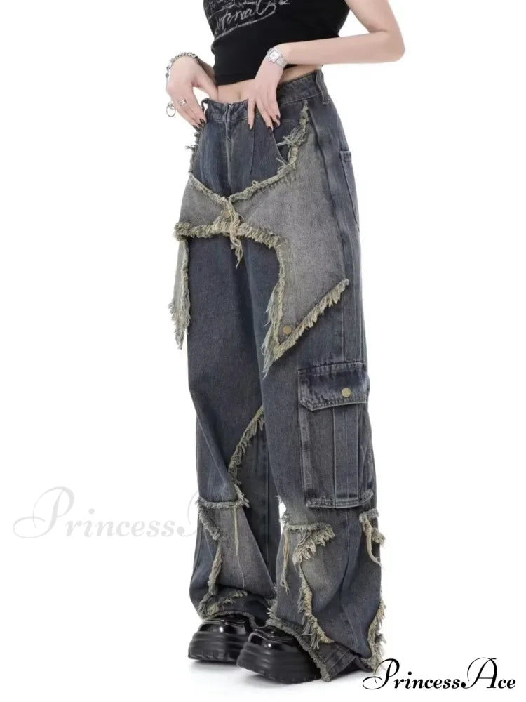 Super Beautiful Flower High Waist Summer Loose Wide Leg Vintage Unique Versatile Straight Women's Jean image 3