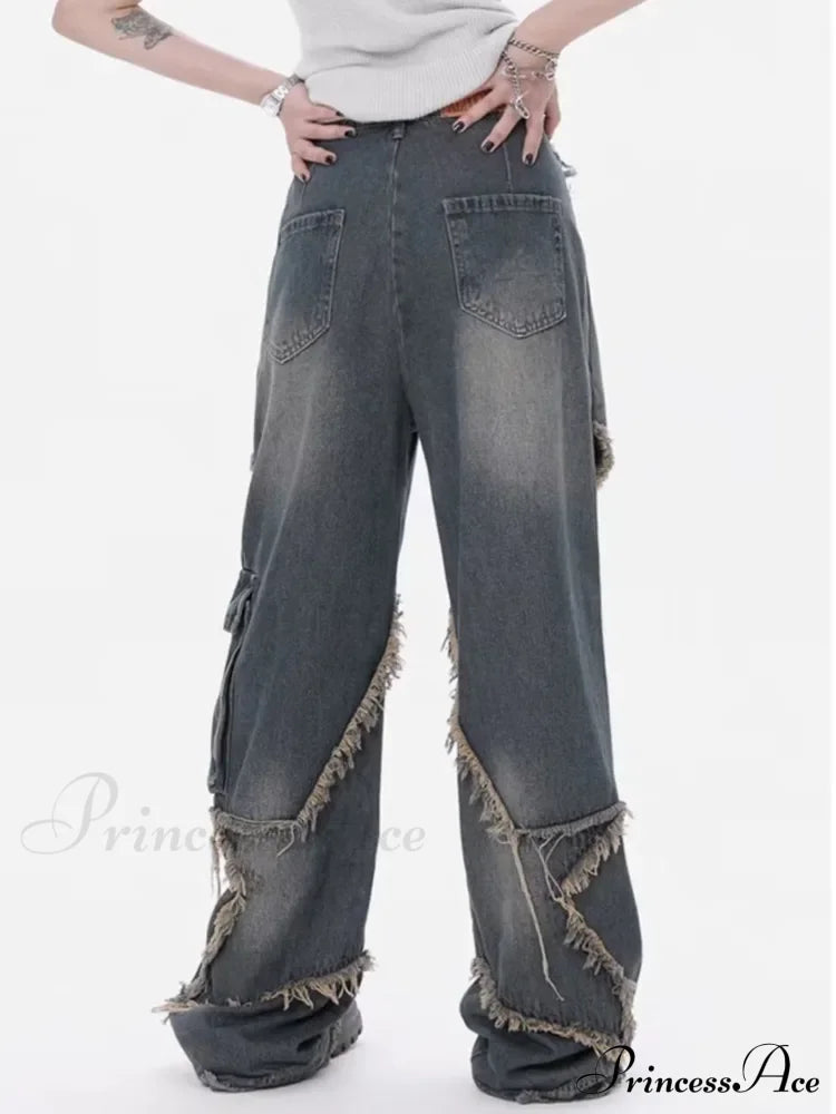 Super Beautiful Flower High Waist Summer Loose Wide Leg Vintage Unique Versatile Straight Women's Jean image 6