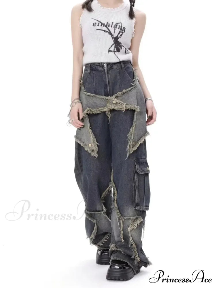 Super Beautiful Flower High Waist Summer Loose Wide Leg Vintage Unique Versatile Straight Women's Jean image 4