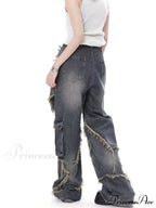 Super Beautiful Flower High Waist Summer Loose Wide Leg Vintage Unique Versatile Straight Women's Jean image 5