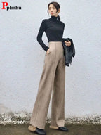 Super High Waist Wool Blend Warm Loose Cashmere Thick Woolen Pants image 1