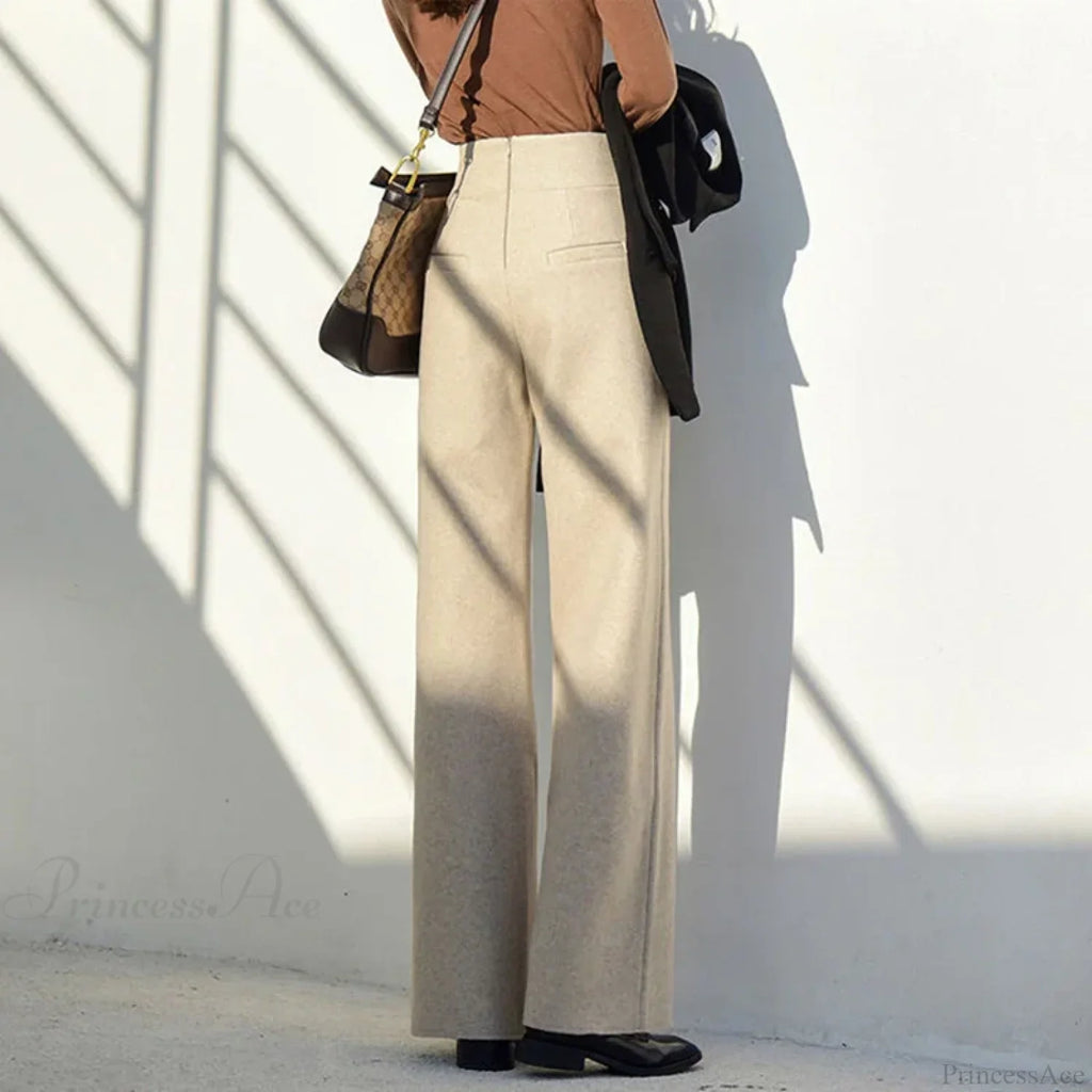 Super High Waist Wool Blend Warm Loose Cashmere Thick Woolen Pants image 2
