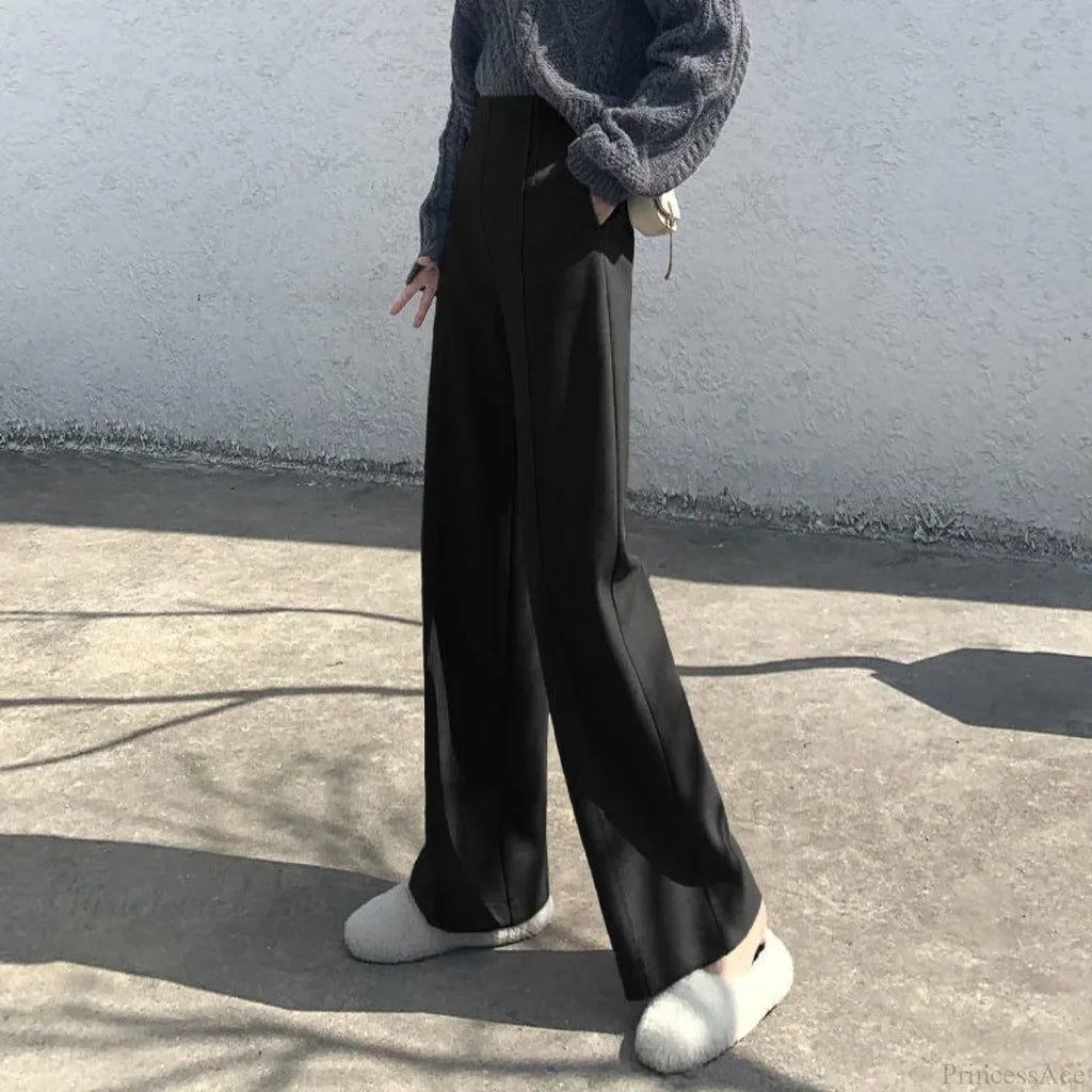 Super High Waist Wool Blend Warm Loose Cashmere Thick Woolen Pants image 3