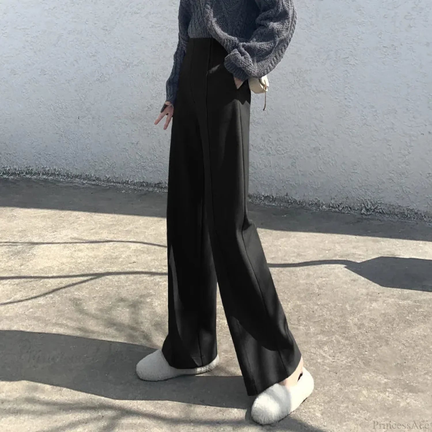 Super High Waist Wool Blend Warm Loose Cashmere Thick Woolen Pants image 3
