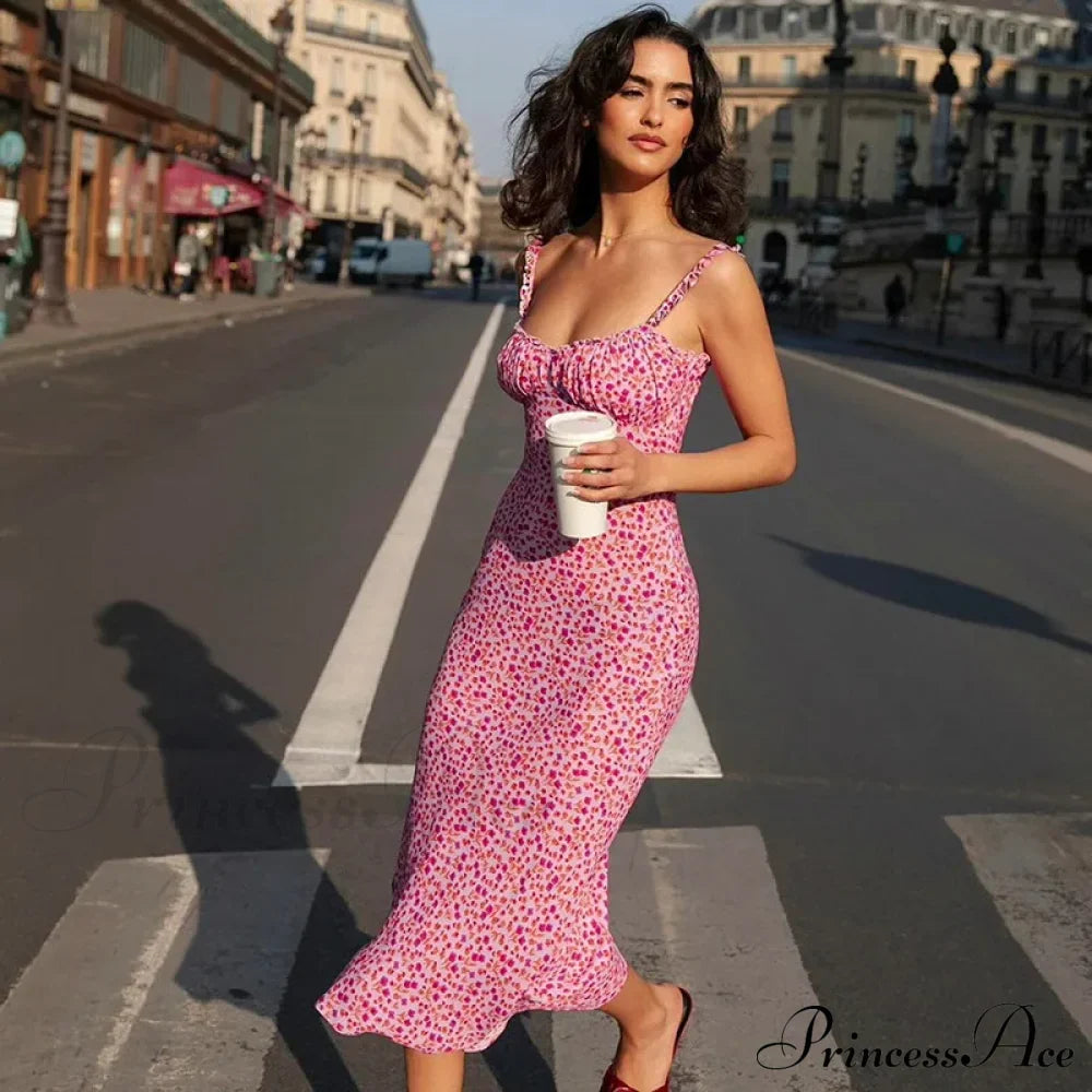 Suspender Split Mini Summer New Spaghetti Strap Floral Dress image 3