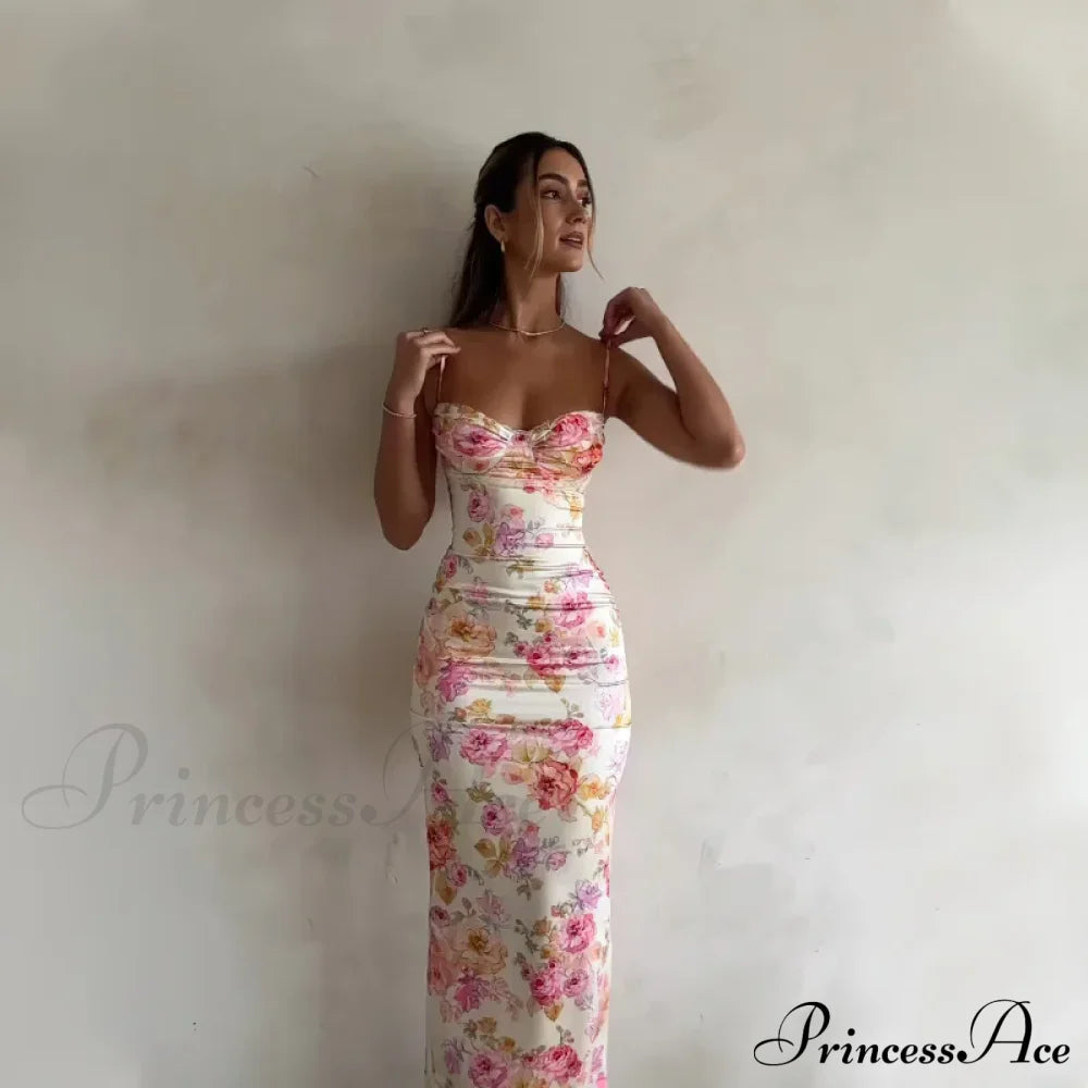 Suspender Split SlimSleeveless Beach Spaghetti Strap Summer Floral Dress image 3