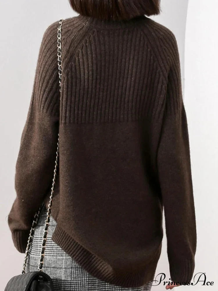 Sweater New Autumn/Winter Solid Neckline Color Winter Loose Blouse Pullover Ladies High Jumpers image 4