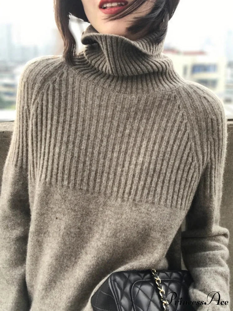 Sweater New Autumn/Winter Solid Neckline Color Winter Loose Blouse Pullover Ladies High Jumpers image 1