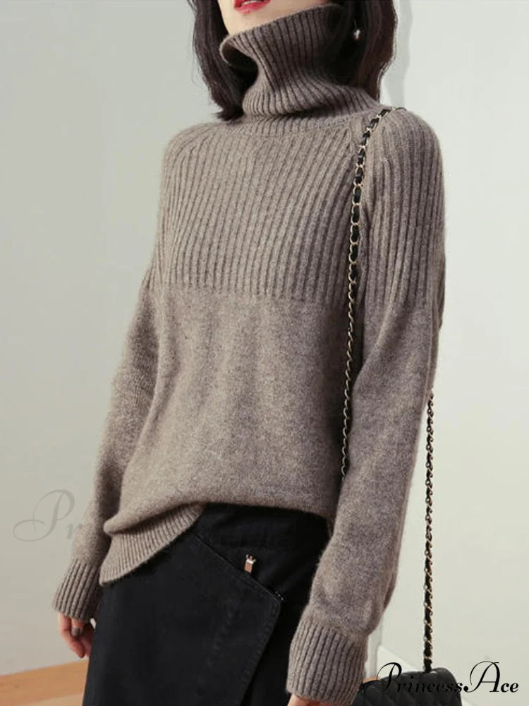 Sweater New Autumn/Winter Solid Neckline Color Winter Loose Blouse Pullover Ladies High Jumpers image 3