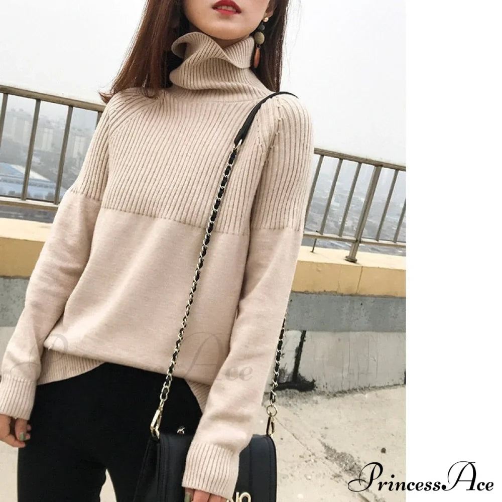 Sweater New Autumn/Winter Solid Neckline Color Winter Loose Blouse Pullover Ladies High Jumpers image 6