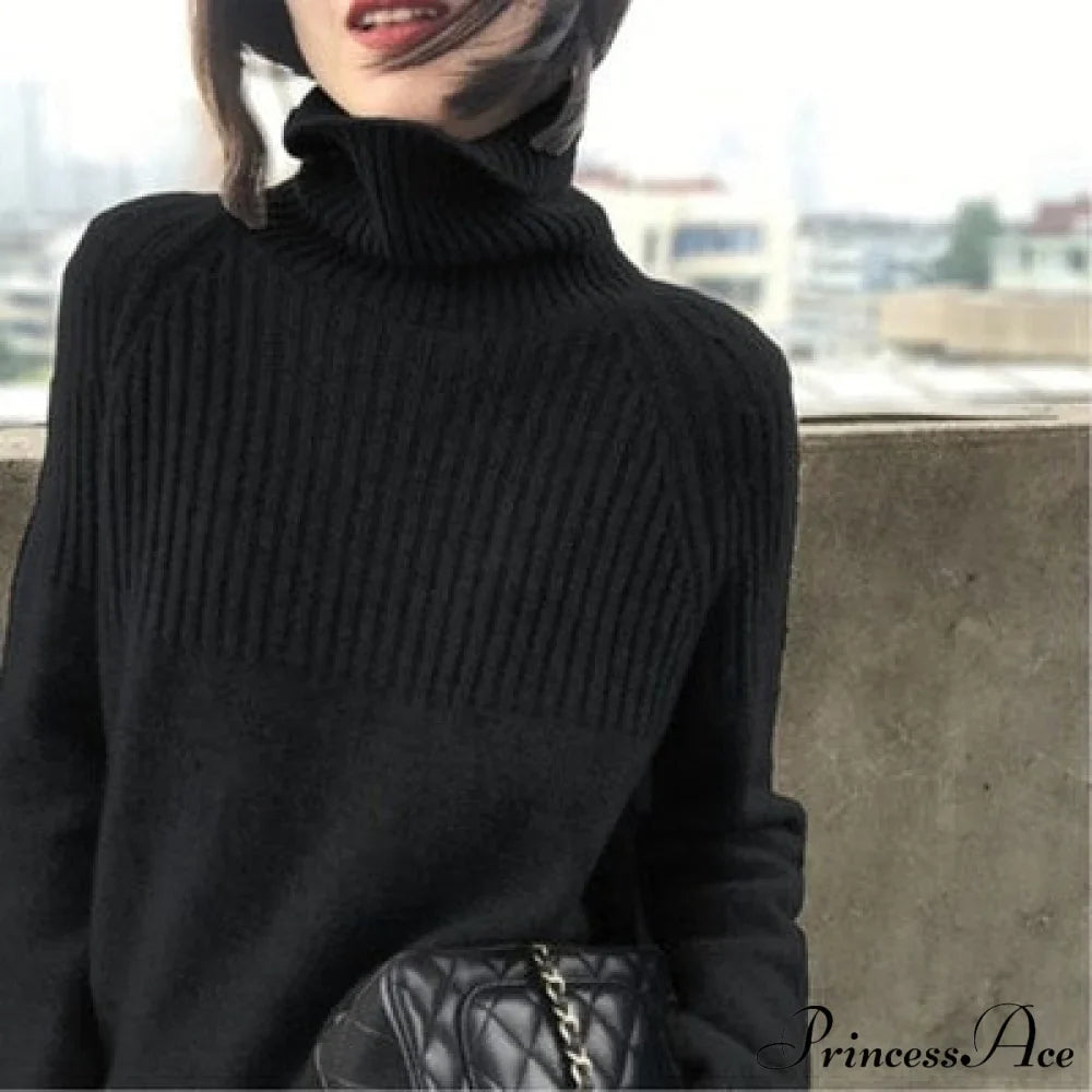 Sweater New Autumn/Winter Solid Neckline Color Winter Loose Blouse Pullover Ladies High Jumpers image 2
