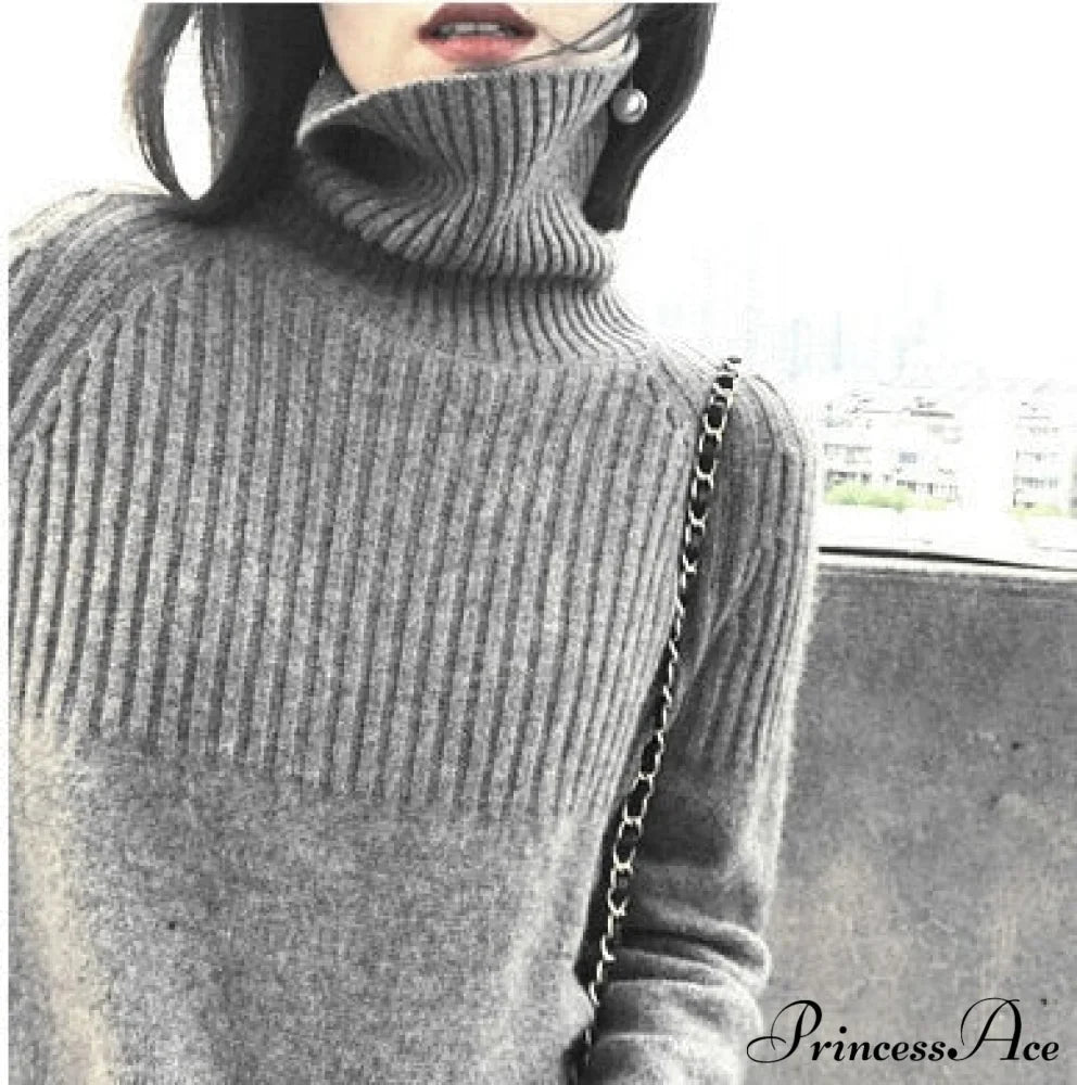 Sweater New Autumn/Winter Solid Neckline Color Winter Loose Blouse Pullover Ladies High Jumpers image 8