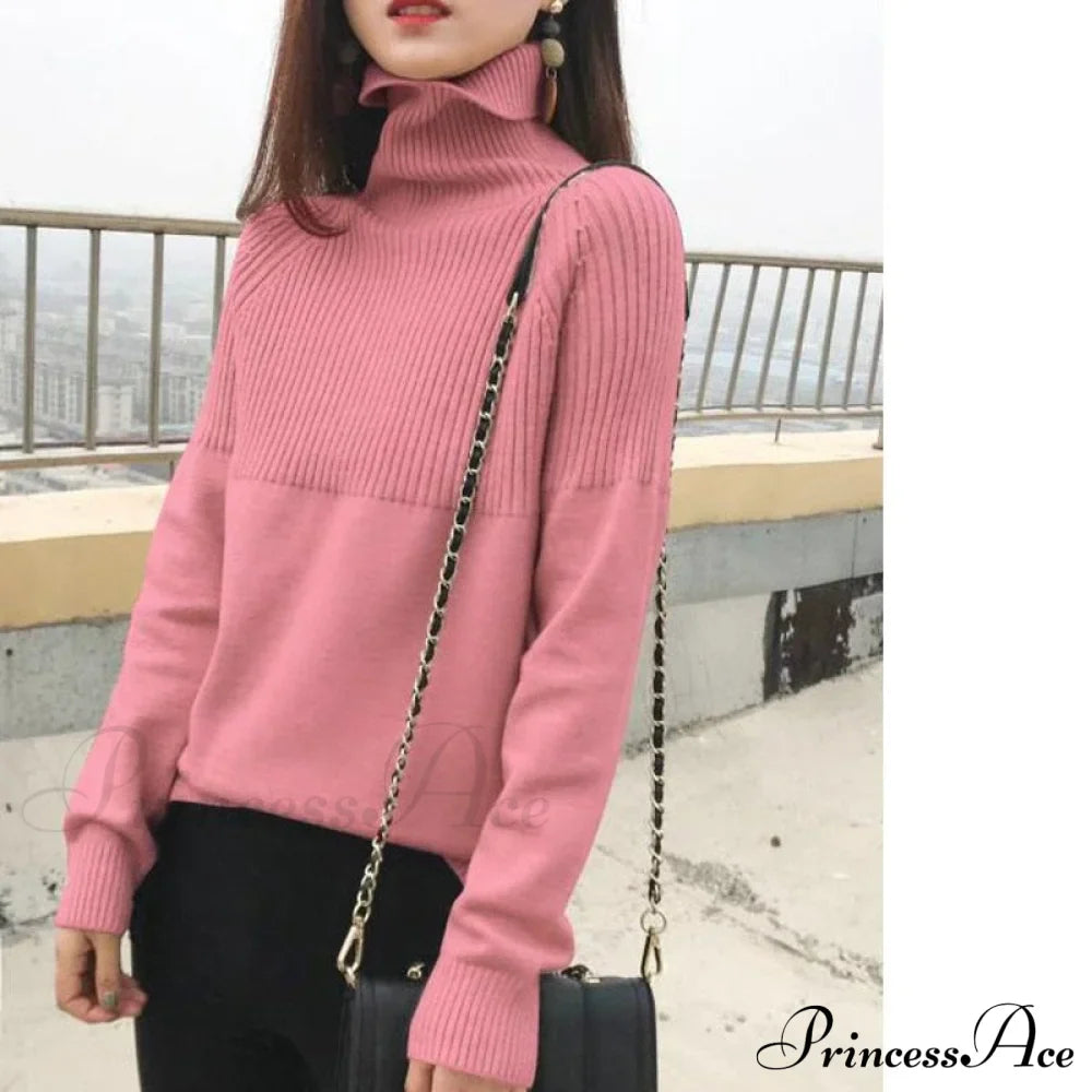 Sweater New Autumn/Winter Solid Neckline Color Winter Loose Blouse Pullover Ladies High Jumpers image 7