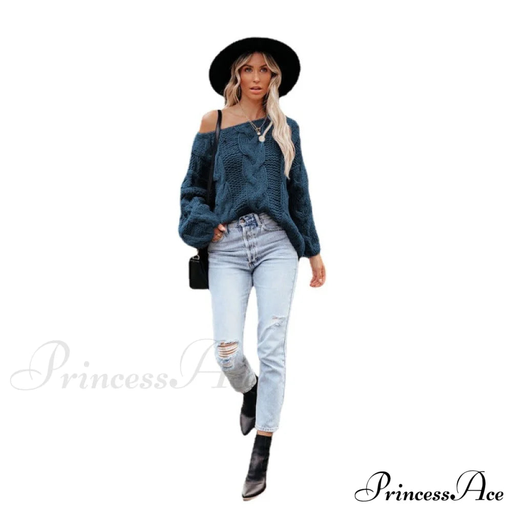 sweater style neck and knitted European Women's loose - round - American pullover image 4