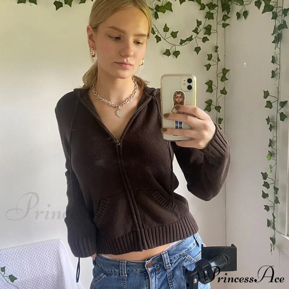 Sweatshirts Hoodies Zip-up Women鈥檚 Long Cardigan Solid Knit Y2K Color Drawstring Casual Sweaters Arm Clothing image 2