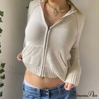 Sweatshirts Hoodies Zip-up Women鈥檚 Long Cardigan Solid Knit Y2K Color Drawstring Casual Sweaters Arm Clothing image 4