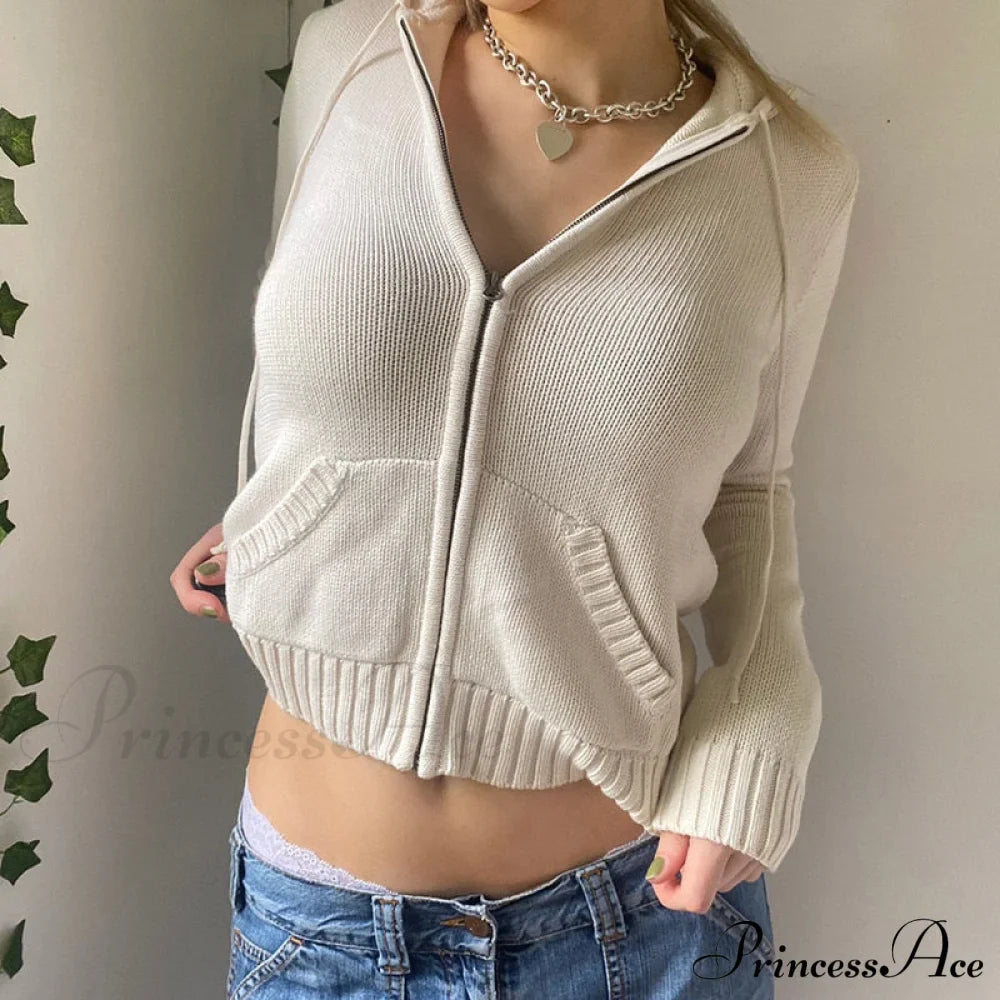 Sweatshirts Hoodies Zip-up Women鈥檚 Long Cardigan Solid Knit Y2K Color Drawstring Casual Sweaters Arm Clothing image 4
