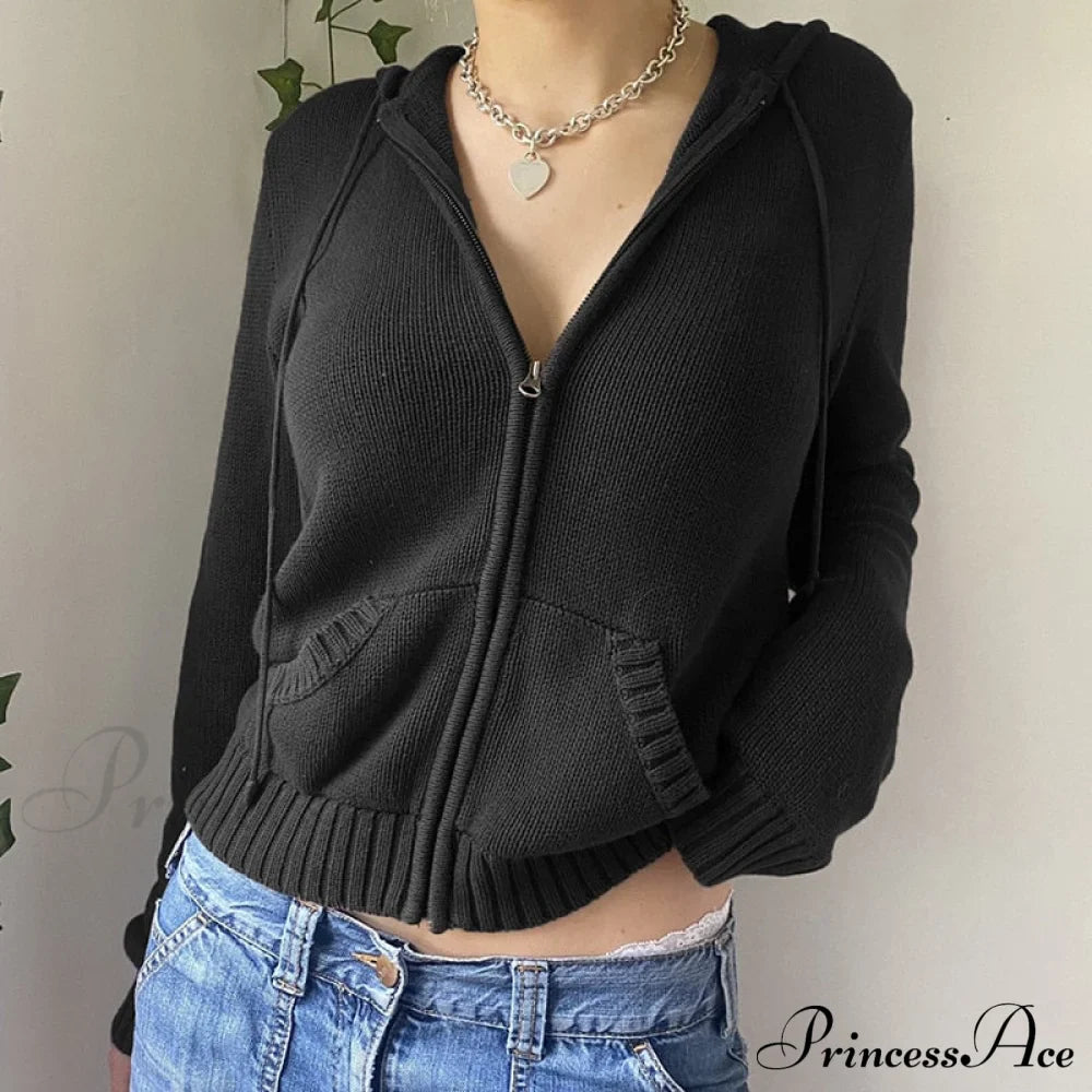 Sweatshirts Hoodies Zip-up Women鈥檚 Long Cardigan Solid Knit Y2K Color Drawstring Casual Sweaters Arm Clothing image 7