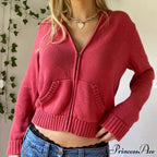 Sweatshirts Hoodies Zip-up Women鈥檚 Long Cardigan Solid Knit Y2K Color Drawstring Casual Sweaters Arm Clothing image 9
