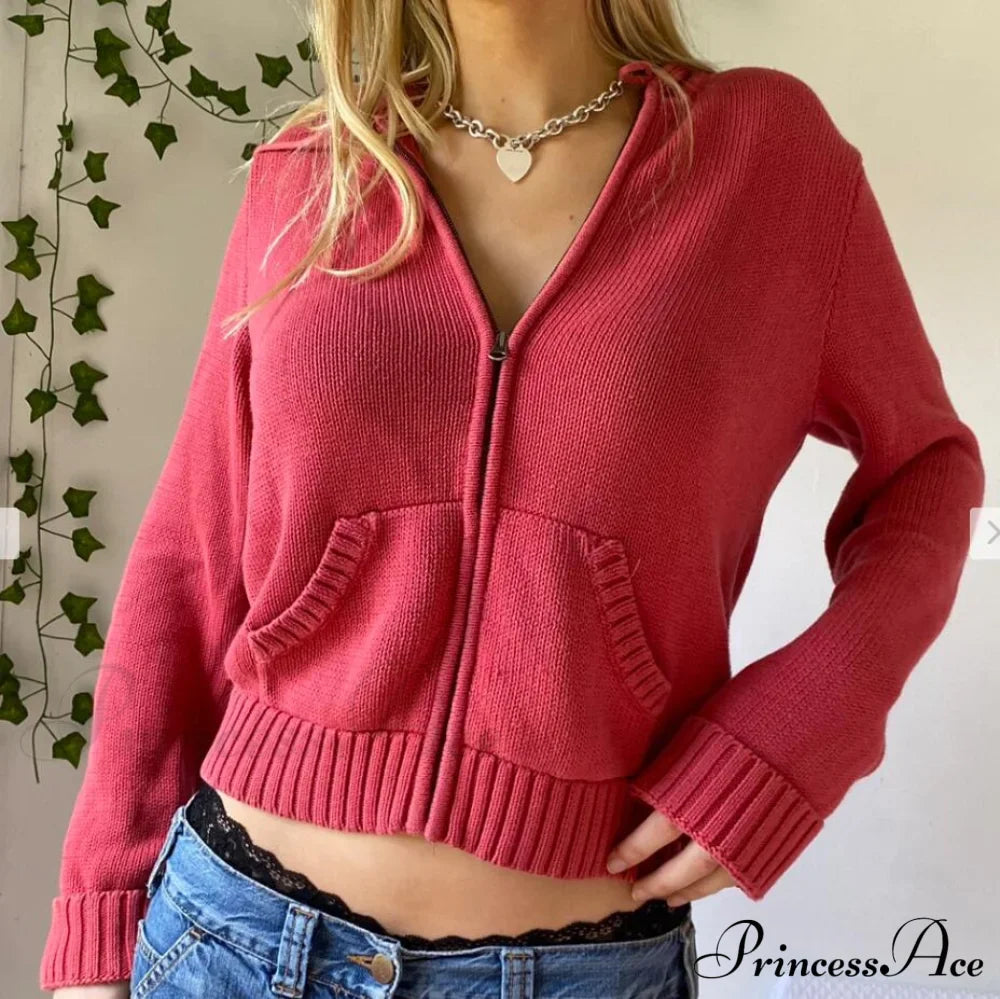 Sweatshirts Hoodies Zip-up Women鈥檚 Long Cardigan Solid Knit Y2K Color Drawstring Casual Sweaters Arm Clothing image 9