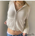 Sweatshirts Hoodies Zip-up Women鈥檚 Long Cardigan Solid Knit Y2K Color Drawstring Casual Sweaters Arm Clothing image 10